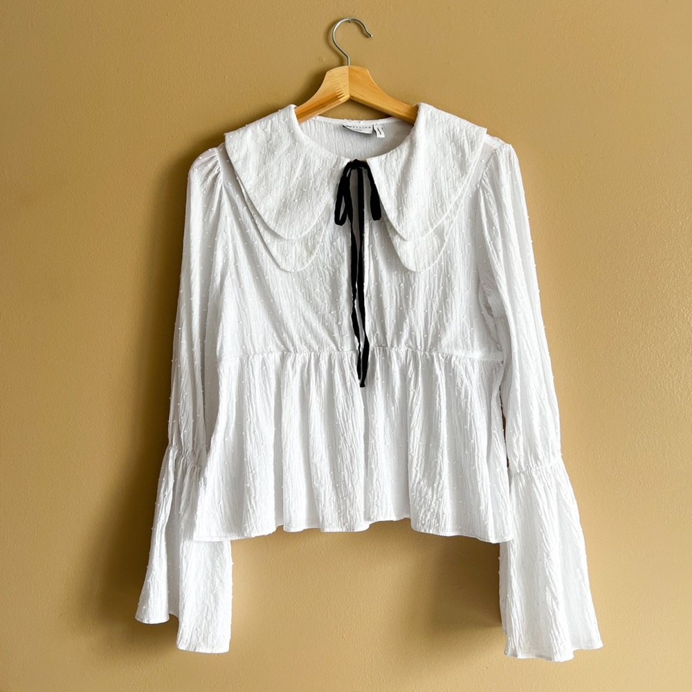 ASOS Design textured cotton blouse with tie neck